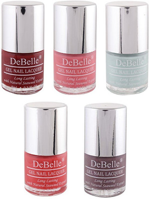 

DeBelle Gel Nail Lacquer 8 ml each Combo of 5 (Baby Pink, Mauve,Mint Blue,Coral Orange & Maroon ) Bebe Kiss,Majestique Mauve,Mint Amour,Princess Belle, Moulin Rouge(Pack of 5)