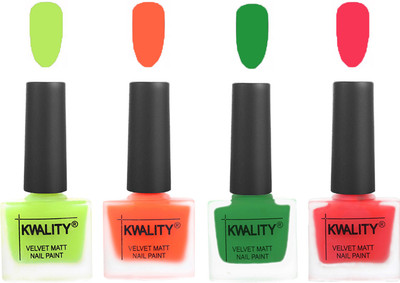 

Kwality Velvet Dull Matte Posh Shades Party Girl Range Nail Polish Sets Parrot Green,Carrot Orange,Dark Green,Pink Mania(Pack of 4)