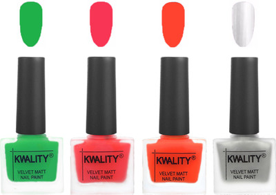 

Kwality nail_polish Green,Pink Mania,Candy Orange,Silver(Pack of 4)