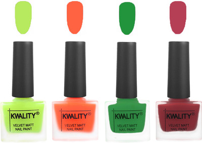 

Kwality Velvet Dull Matte Posh Shades Party Girl Range Nail Polish Sets Parrot Green,Carrot Orange,Dark Green,Rani Pink(Pack of 4)