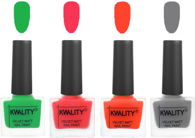 

Kwality nail_polish Green,Pink Mania,Candy Orange,Grey(Pack of 4)