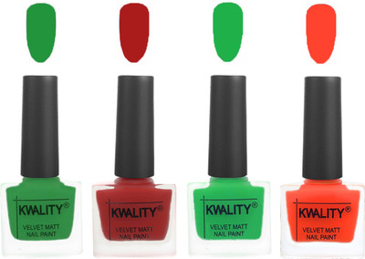 

Kwality nail_polish Dark Green,Red,Green,Candy Orange(Pack of 4)