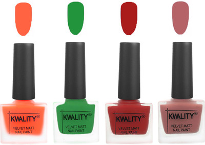 

Kwality Velvet Dull Matte Posh Shades Party Girl Range Nail Polish Sets Carrot Orange,Dark Green,Red,Dark Nude(Pack of 4)