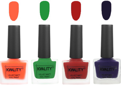 

Kwality Velvet Dull Matte Posh Shades Party Girl Range Nail Polish Sets Carrot Orange,Dark Green,Red,Royal Blue(Pack of 4)