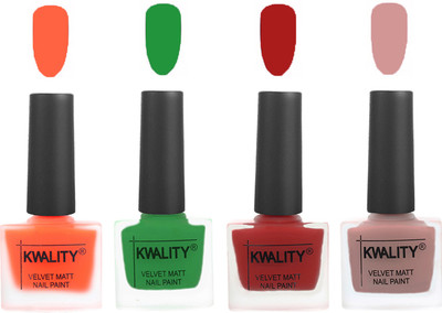

Kwality Velvet Dull Matte Posh Shades Party Girl Range Nail Polish Sets Carrot Orange,Dark Green,Red,Salmon(Pack of 4)