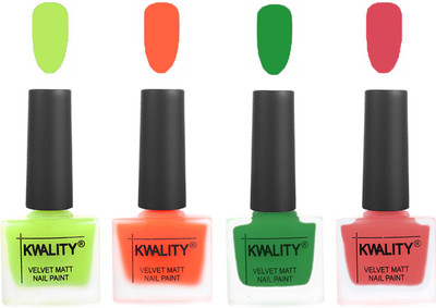 

Kwality Velvet Dull Matte Posh Shades Party Girl Range Nail Polish Sets Parrot Green,Carrot Orange,Dark Green,Baby Pink(Pack of 4)