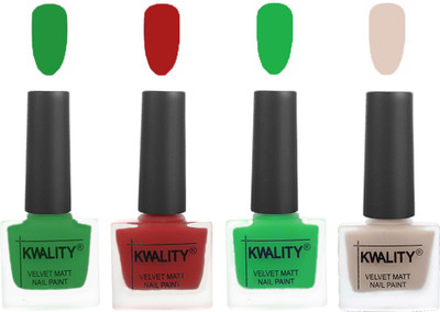 

Kwality nail_polish Dark Green,Red,Green,Light Beige(Pack of 4)