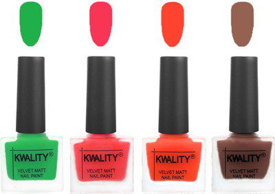 

Kwality nail_polish Green,Pink Mania,Candy Orange,Shock Brown(Pack of 4)