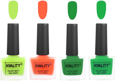 

Kwality Velvet Dull Matte Posh Shades Party Girl Range Nail Polish Sets Parrot Green,Carrot Orange,Dark Green,Green(Pack of 4)