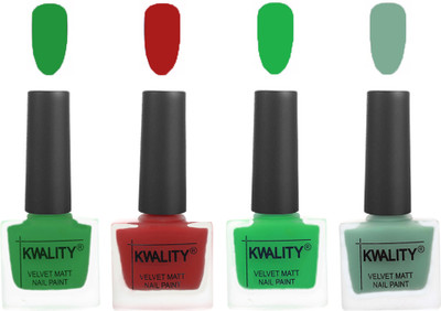

Kwality nail_polish Dark Green,Red,Green,Mischievous Mint(Pack of 4)