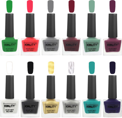 

Kwality Premium Velvet Dull Matte Nail Polish | Posh Shades | Party Girls Combo Green,Candy Orange,Salmon Run,Baby Pink,Light Beige,Silver,Light Lemon Green,Frozen Pink,Sea Green,Nude Pink,Peach,Nude(Pack of 12)