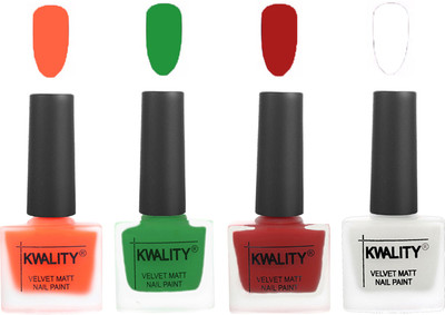 

Kwality Velvet Dull Matte Posh Shades Party Girl Range Nail Polish Sets Carrot Orange,Dark Green,Red,White(Pack of 4)