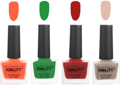 

Kwality Velvet Dull Matte Posh Shades Party Girl Range Nail Polish Sets Carrot Orange,Dark Green,Red,Light Baby Nude(Pack of 4)