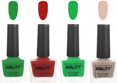 

Kwality nail_polish Dark Green,Red,Green,Light Baby Nude(Pack of 4)