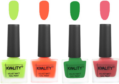 

Kwality Velvet Dull Matte Posh Shades Party Girl Range Nail Polish Sets Parrot Green,Carrot Orange,Dark Green,Nude Pink(Pack of 4)