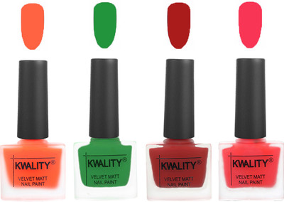 

Kwality Velvet Dull Matte Posh Shades Party Girl Range Nail Polish Sets Carrot Orange,Dark Green,Red,Pink Mania(Pack of 4)