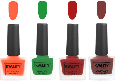 

Kwality Velvet Dull Matte Posh Shades Party Girl Range Nail Polish Sets Carrot Orange,Dark Green,Red,Dark Tan(Pack of 4)
