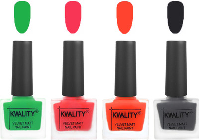 

Kwality nail_polish Green,Pink Mania,Candy Orange,Dark Grey(Pack of 4)