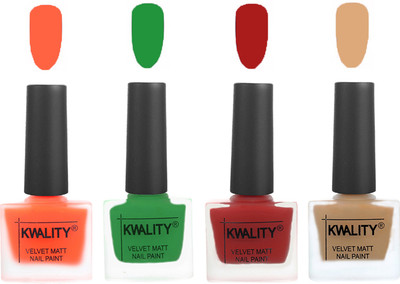 

Kwality Velvet Dull Matte Posh Shades Party Girl Range Nail Polish Sets Carrot Orange,Dark Green,Red,Beige(Pack of 4)