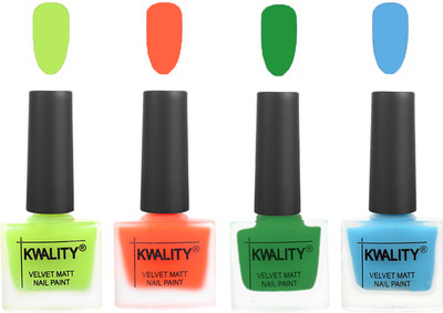 

Kwality Velvet Dull Matte Posh Shades Party Girl Range Nail Polish Sets Parrot Green,Carrot Orange,Dark Green,Light Blue(Pack of 4)