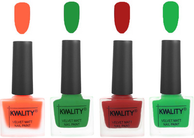 

Kwality Velvet Dull Matte Posh Shades Party Girl Range Nail Polish Sets Carrot Orange,Dark Green,Red,Green(Pack of 4)