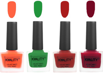 

Kwality Velvet Dull Matte Posh Shades Party Girl Range Nail Polish Sets Carrot Orange,Dark Green,Red,Berry(Pack of 4)