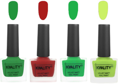 

Kwality nail_polish Dark Green,Red,Green,Light Lemon Green(Pack of 4)