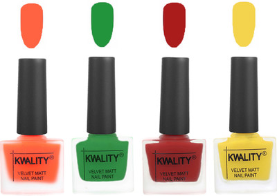 

Kwality Velvet Dull Matte Posh Shades Party Girl Range Nail Polish Sets Carrot Orange,Dark Green,Red,Yellow(Pack of 4)