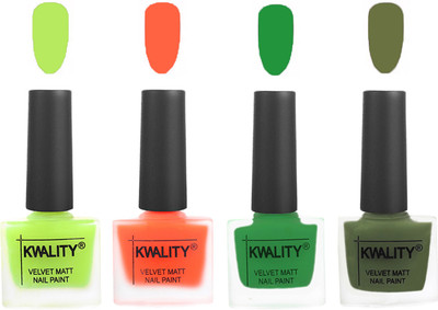 

Kwality Velvet Dull Matte Posh Shades Party Girl Range Nail Polish Sets Parrot Green,Carrot Orange,Dark Green,Olive Green(Pack of 4)