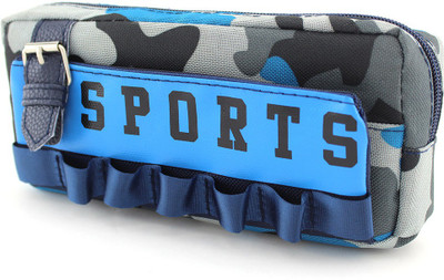 

SHERAGO Pen/Pencil Zipper Pouch for Students,Travelers and School Kids,Multipurpose Box/Case||Military Print Water Resistance Art Canvas Pencil Box(Set of 1, Blue)
