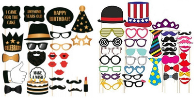 

Kala Decorators (Set of 67)Set Of 27 Birthday Theme Gold and Black + Set of 40 Party props,Photo booth props Photo Booth Board(Birthday)