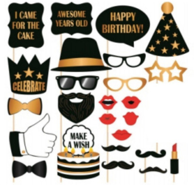 

Kala Decorators Set Of 27 Birthday Theme Gold and Black Party props,Photo booth props For Party Photo Booth Board (Birthday, Party) Photo Booth Board(Birthday)