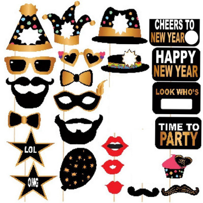 Kala Decorators Set Of 27 Party Theme Gold and Black Party props,Photo booth props For Party Photo Booth Board(Birthday)