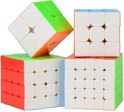 

D ETERNAL Rubiks rubix cube combo set of 2x2 3x3 4x4 5X5 cube high speed stickerless magic rubic cube Brainstorming Puzzle Cube combo 4 Game Toy(4 Pieces)