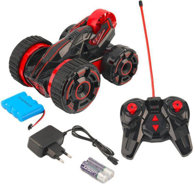 AZIN Super Fast Shock Absorbing 5-Wheeled CH 2-Sided Extreme High Speed Tumbling RC Stunt Car(Red)