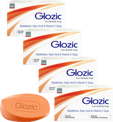 Glozic Glutathione, Kojic Acid & Vitamin C Soap ( 4 x 75 gm )(300 g, Pack of 4)