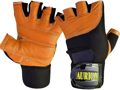 

Aurion Men's Weight Lifting Soft Leather Gym Gloves with Wrist Support Gym & Fitness Gloves (, Brown, Tan