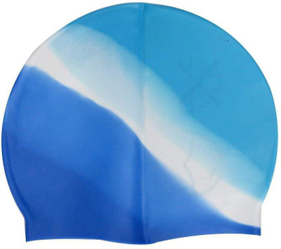 

THE MORNING PLAY KIDS AND ADULT FREE SIZE High Quality Silicone Swimming Swimming Cap(Multicolor, Pack of 1), Blue-white;blue