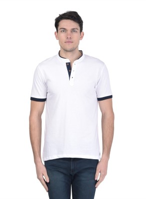 KALT Colorblock Men Mandarin Collar White T-Shirt