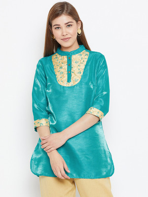 Avyanna Casual 3/4 Sleeve Embroidered Women Green Top