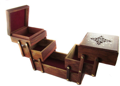 

rjd_traders Beautifully top Carved with Brass Work Wooden 3 Stories Foldable Jewellery Box TO STORE JWELLERY OR ANYTHING PRECIOUS, ITS A MULTIPURPOSE BOX Vanity Box(Brown)