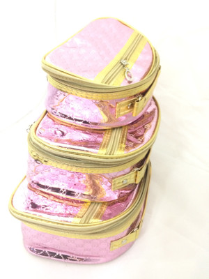 

shamax SHINY DIAMOND 3 P.C. SET COSMATIC BAG (PINK) vanity bag Vanity Box(Pink)