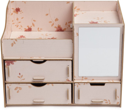 

Cortina 5 Comparment Wood Cosmetic Makeup and Jewelry Storage Box - Spacious Design - Great for Bathroom, Dresser, Vanity and Countertop with Mirror for Women - Multicolor To keep all makeup product at one places Vanity Box(Multicolor)