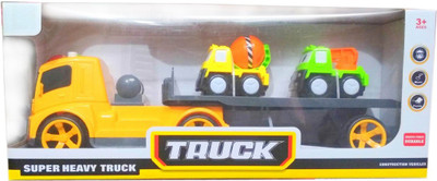 

IndusBay Friction Powered Flatbed Long Haul Truck trailer with Mini Construction Toy vehicles Lights & Sounds for kids(Yellow)