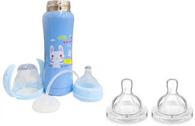 

Teeny Weeny Thermal Insulation Stainless Steel Baby Feeding Bottle 240ml - With Normal Flow Baby Nipples 2pcs Combo - 240 ml(Blue)