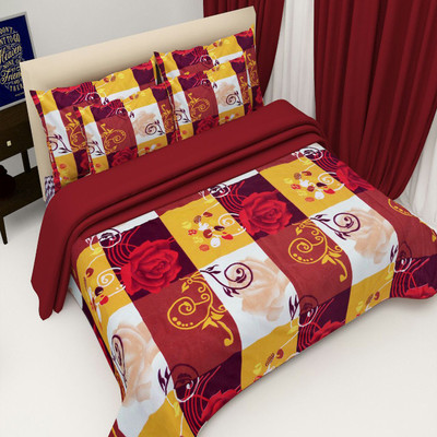 Shrya 140 TC Polycotton Double Abstract Flat Bedsheet(Pack of 1, Yellow)