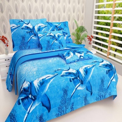 BHAVYA 130 TC Polycotton Double Abstract Flat Bedsheet(Pack of 1, Blue)