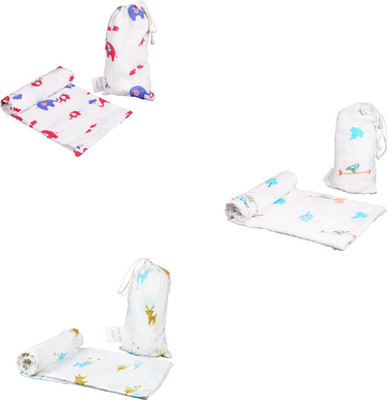 

Polka Tots Printed, Animal  Swadding Baby Blanket(Cotton, White