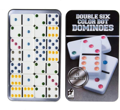 

Akrobo Double Six Color Dot Dominoes Set with Metal Tin Case, Set of 28(Multicolor)