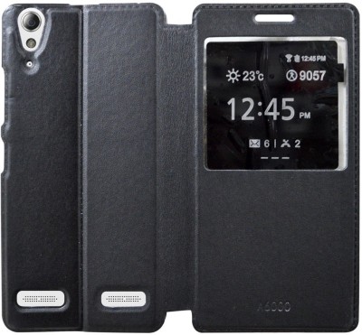 Coverage Flip Cover for Lenovo A6000 Plus(Black, Pack of: 1)